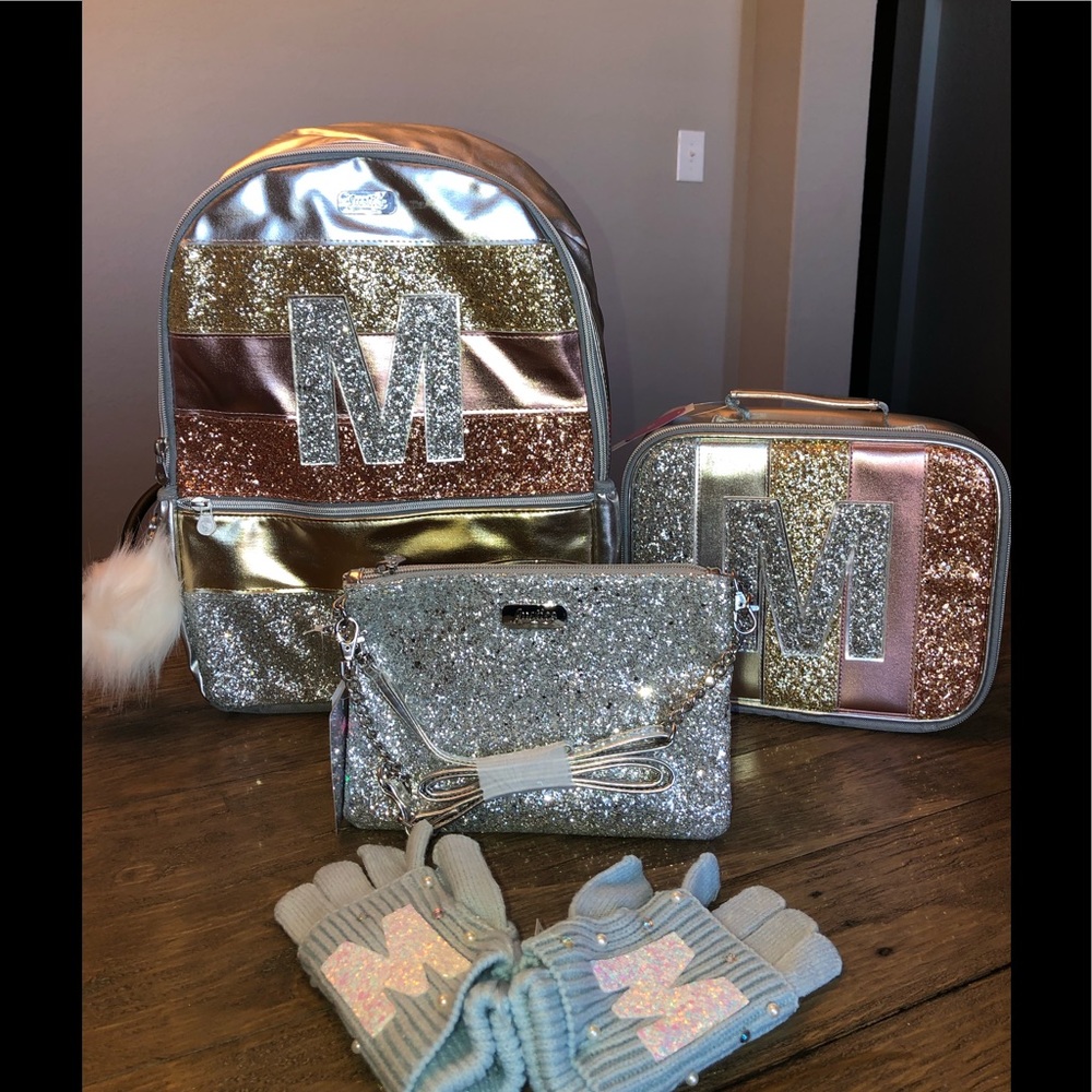 Justice initial M backpack bundle